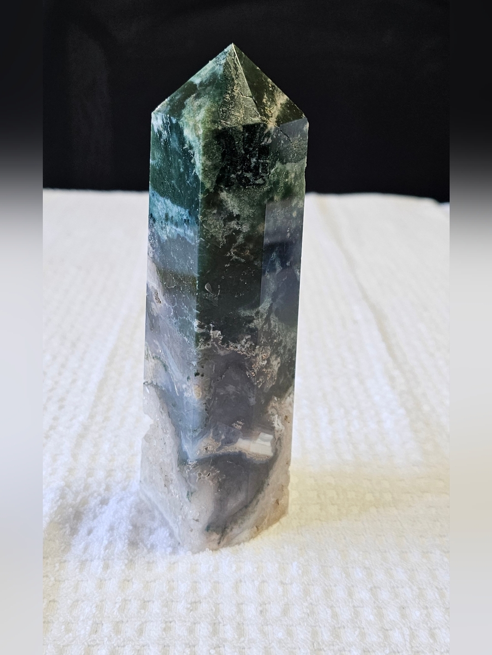 New Moss Agate/Quartz Point Tower - Natural Crystal - Picture 2 of 11
